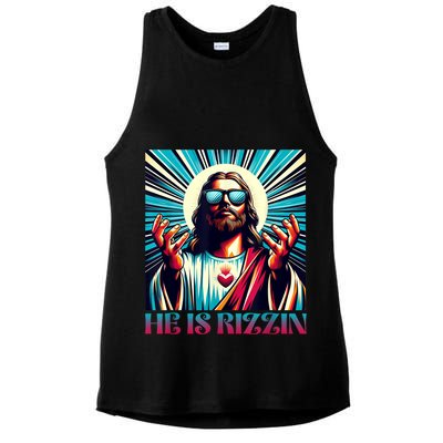 He Is Rizzin Happy Easter Day Jesus Is Risen Ladies PosiCharge Tri-Blend Wicking Tank