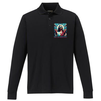 He Is Rizzin Happy Easter Day Jesus Is Risen Performance Long Sleeve Polo