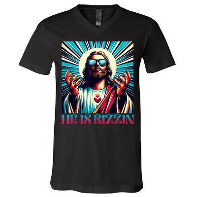 He Is Rizzin Happy Easter Day Jesus Is Risen V-Neck T-Shirt