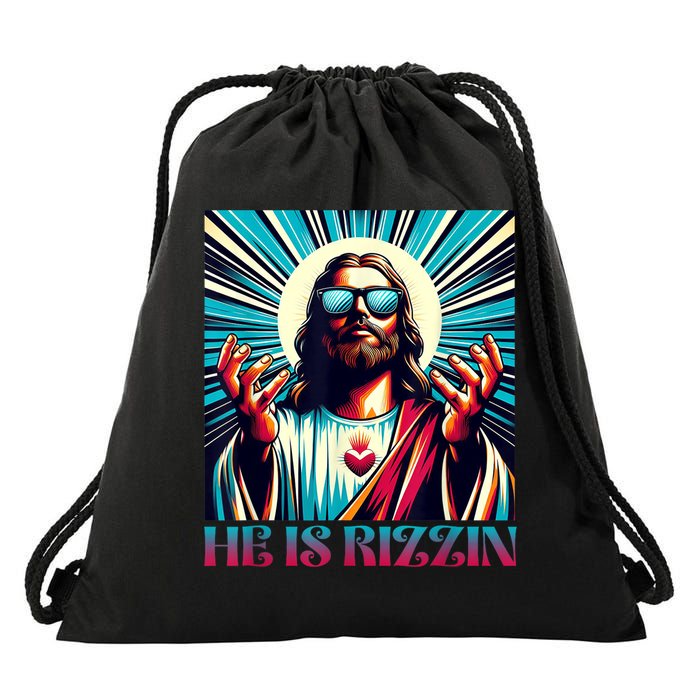 He Is Rizzin Happy Easter Day Jesus Is Risen Drawstring Bag