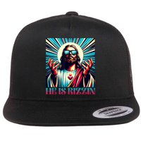 He Is Rizzin Happy Easter Day Jesus Is Risen Flat Bill Trucker Hat