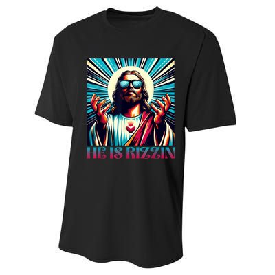 He Is Rizzin Happy Easter Day Jesus Is Risen Performance Sprint T-Shirt