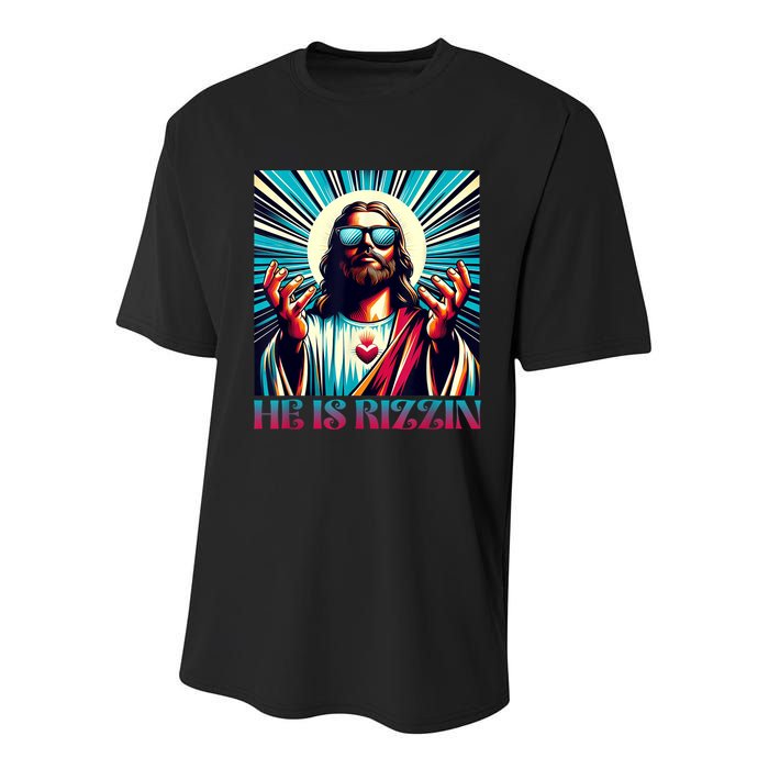 He Is Rizzin Happy Easter Day Jesus Is Risen Youth Performance Sprint T-Shirt