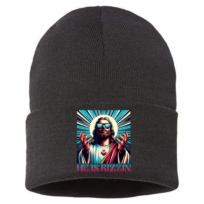 He Is Rizzin Happy Easter Day Jesus Is Risen Sustainable Knit Beanie