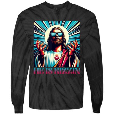 He Is Rizzin Happy Easter Day Jesus Is Risen Tie-Dye Long Sleeve Shirt