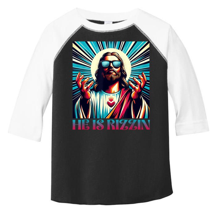 He Is Rizzin Happy Easter Day Jesus Is Risen Toddler Fine Jersey T-Shirt