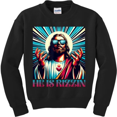 He Is Rizzin Happy Easter Day Jesus Is Risen Kids Sweatshirt