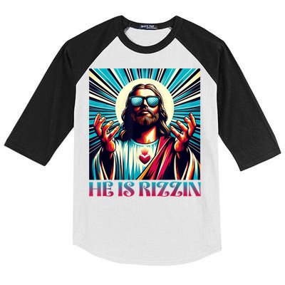 He Is Rizzin Happy Easter Day Jesus Is Risen Kids Colorblock Raglan Jersey