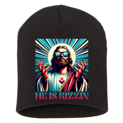He Is Rizzin Happy Easter Day Jesus Is Risen Short Acrylic Beanie