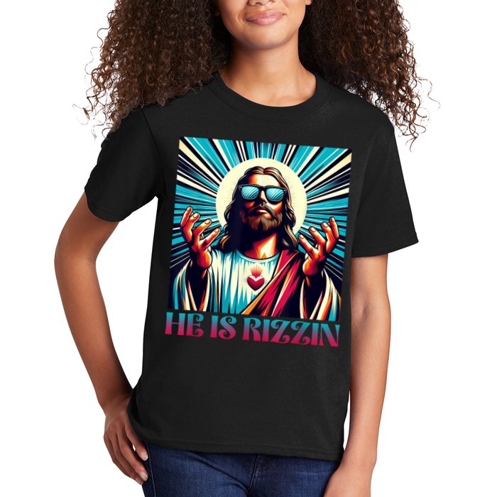 He Is Rizzin Happy Easter Day Jesus Is Risen Kids T-Shirt