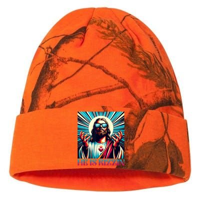 He Is Rizzin Happy Easter Day Jesus Is Risen Kati Licensed 12" Camo Beanie