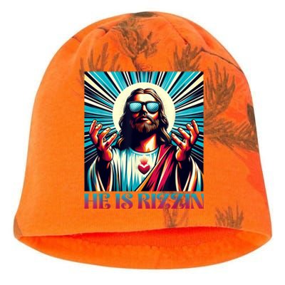 He Is Rizzin Happy Easter Day Jesus Is Risen Kati - Camo Knit Beanie