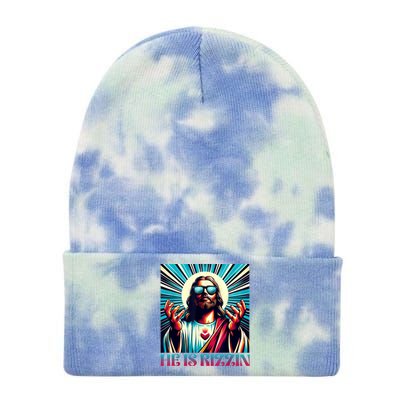 He Is Rizzin Happy Easter Day Jesus Is Risen Tie Dye 12in Knit Beanie