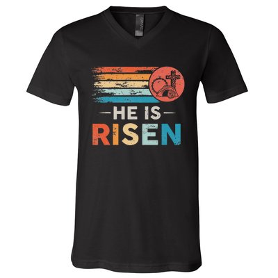 He Is Risen Sun Resurrection Easter Christian V-Neck T-Shirt