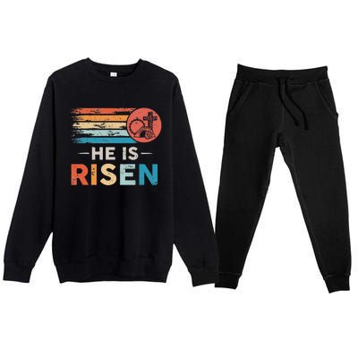 He Is Risen Sun Resurrection Easter Christian Premium Crewneck Sweatsuit Set