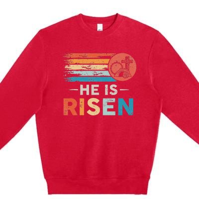 He Is Risen Sun Resurrection Easter Christian Premium Crewneck Sweatshirt