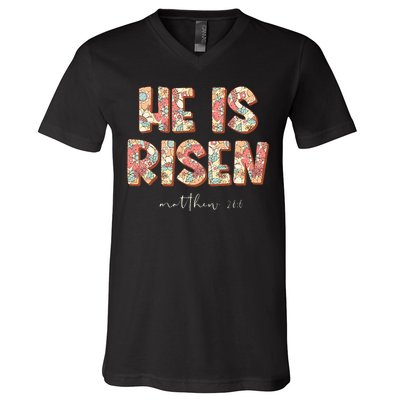 He Is Risen Easter Christian Cross V-Neck T-Shirt