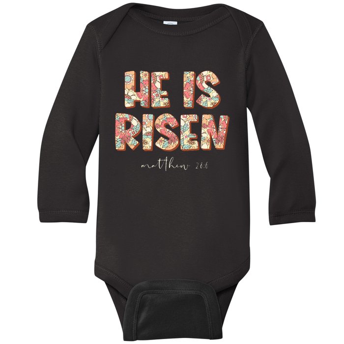 He Is Risen Easter Christian Cross Baby Long Sleeve Bodysuit