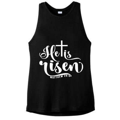 He Is Risen Matthew 28:6 Easter Cross Ladies PosiCharge Tri-Blend Wicking Tank