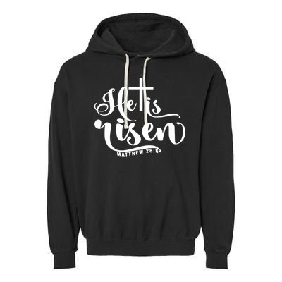 He Is Risen Matthew 28:6 Easter Cross Garment-Dyed Fleece Hoodie