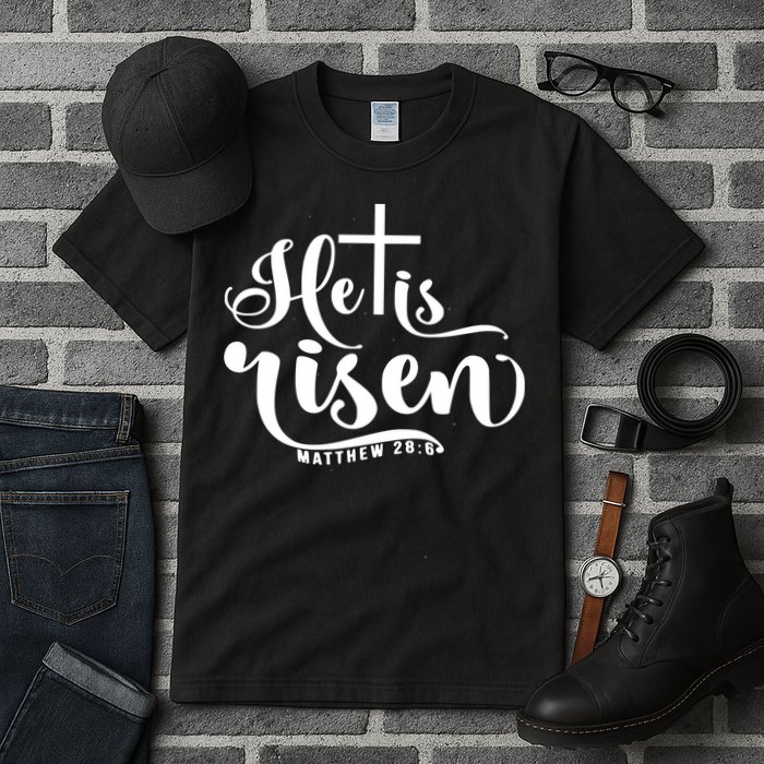 He Is Risen Matthew 28:6 Easter Cross Tall T-Shirt