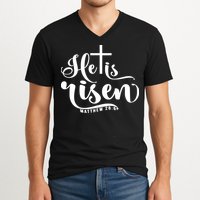 He Is Risen Matthew 28:6 Easter Cross V-Neck T-Shirt