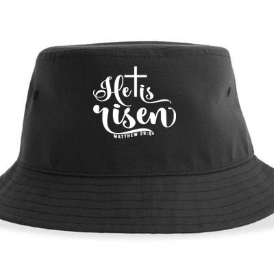 He Is Risen Matthew 28:6 Easter Cross Sustainable Bucket Hat