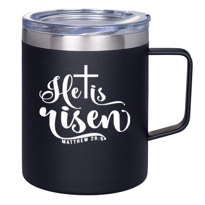 He Is Risen Matthew 28:6 Easter Cross 12oz Stainless Steel Coffee Mug