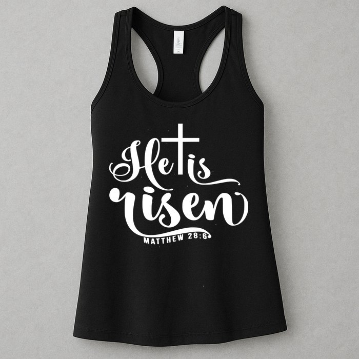 He Is Risen Matthew 28:6 Easter Cross Womens Tank Top