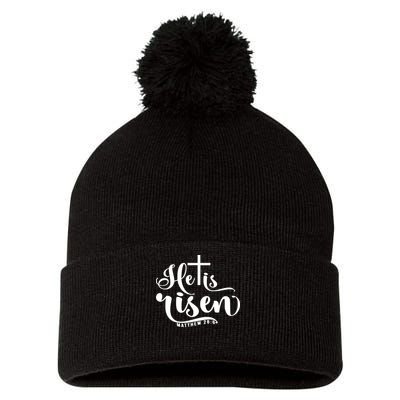 He Is Risen Matthew 28:6 Easter Cross Pom Pom 12in Knit Beanie