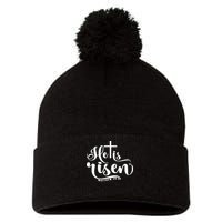 He Is Risen Matthew 28:6 Easter Cross Pom Pom 12in Knit Beanie