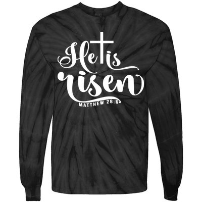 He Is Risen Matthew 28:6 Easter Cross Tie-Dye Long Sleeve Shirt