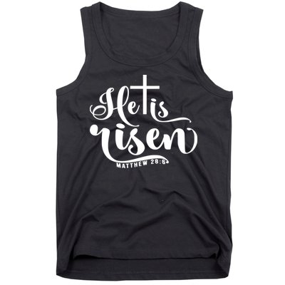 He Is Risen Matthew 28:6 Easter Cross Tank Top