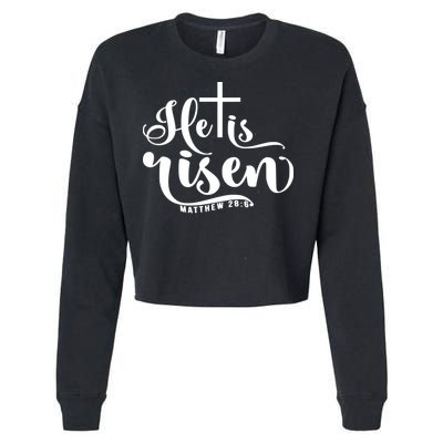 He Is Risen Matthew 28:6 Easter Cross Cropped Pullover Crew