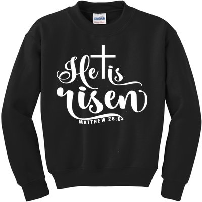 He Is Risen Matthew 28:6 Easter Cross Kids Sweatshirt