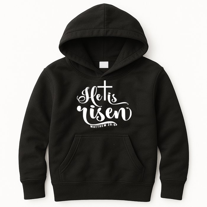He Is Risen Matthew 28:6 Easter Cross Kids Hoodie