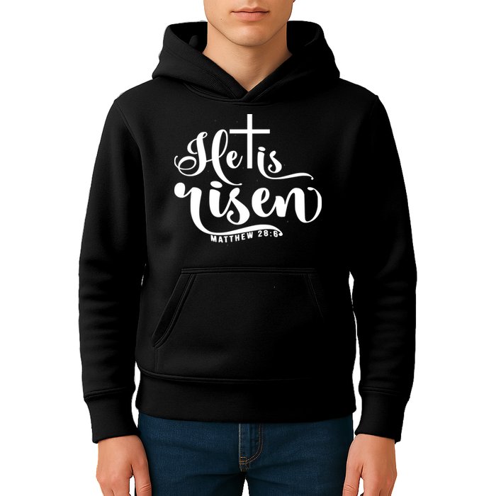 He Is Risen Matthew 28:6 Easter Cross Kids Hoodie