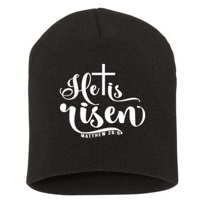 He Is Risen Matthew 28:6 Easter Cross Short Acrylic Beanie