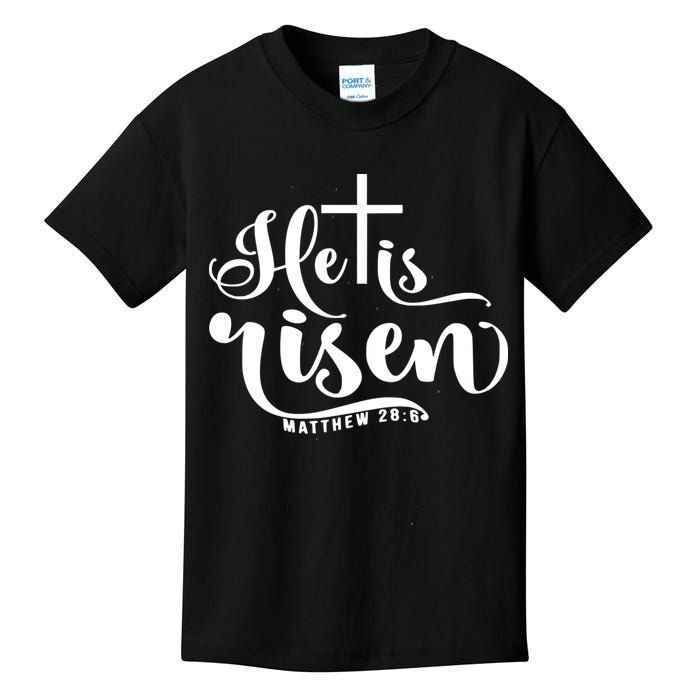 He Is Risen Matthew 28:6 Easter Cross Kids T-Shirt