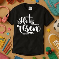 He Is Risen Matthew 28:6 Easter Cross Kids T-Shirt