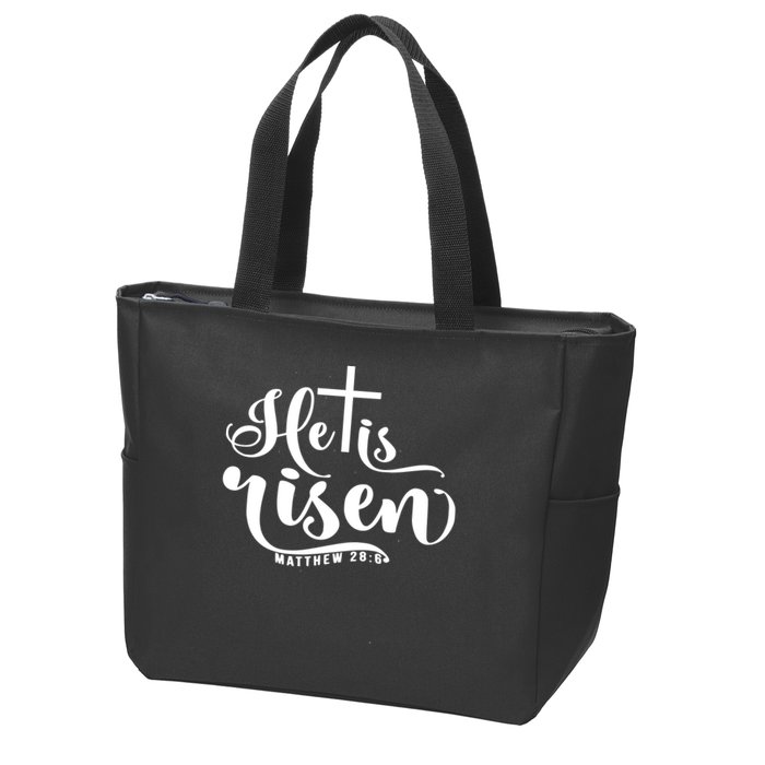 He Is Risen Matthew 28:6 Easter Cross Zip Tote Bag