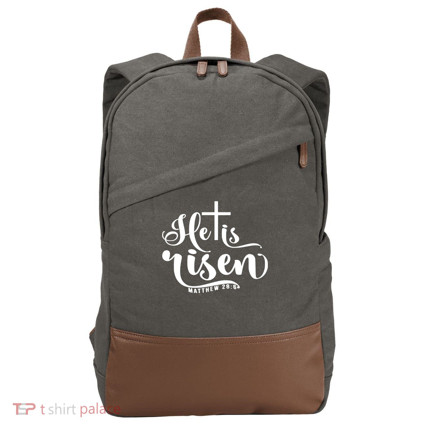 He Is Risen Matthew 28:6 Easter Cross Cotton Canvas Backpack
