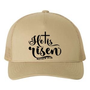 He Is Risen Matthew 28:6 Easter Cross Yupoong Adult 5-Panel Trucker Hat