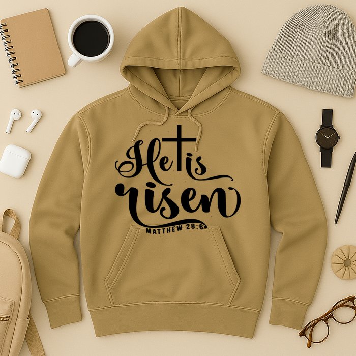 He Is Risen Matthew 28:6 Easter Cross Hoodie