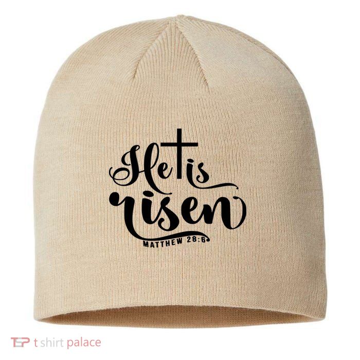 He Is Risen Matthew 28:6 Easter Cross Sustainable Beanie