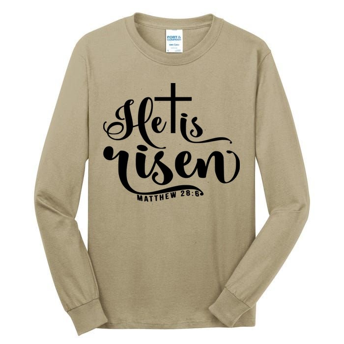 He Is Risen Matthew 28:6 Easter Cross Tall Long Sleeve T-Shirt