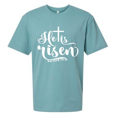 He Is Risen Matthew 28:6 Easter Cross Sueded Cloud Jersey T-Shirt