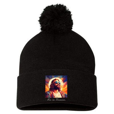 He Is Rizzin Jesus Is Rizzen Pom Pom 12in Knit Beanie