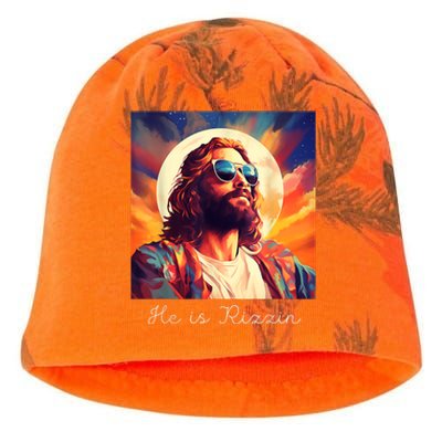 He Is Rizzin Jesus Is Rizzen Kati - Camo Knit Beanie