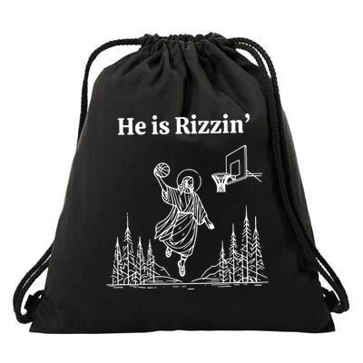 He Is Rizzin Funny Basketball Retro Christian Religious Drawstring Bag